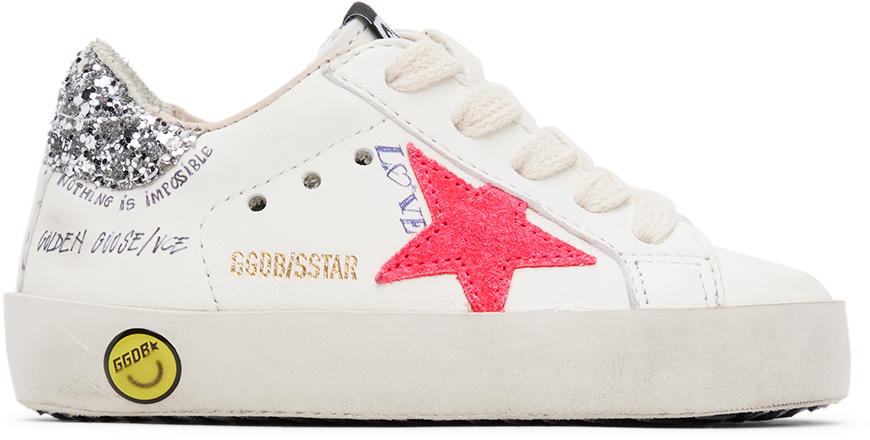 Golden Goose Baby White Super-star Sneakers In Optic White/aragosta