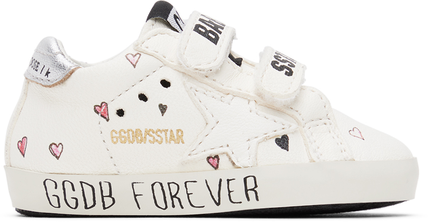 Golden Goose Leather Baby Star Sneakers In Crem/red Hearts/silv