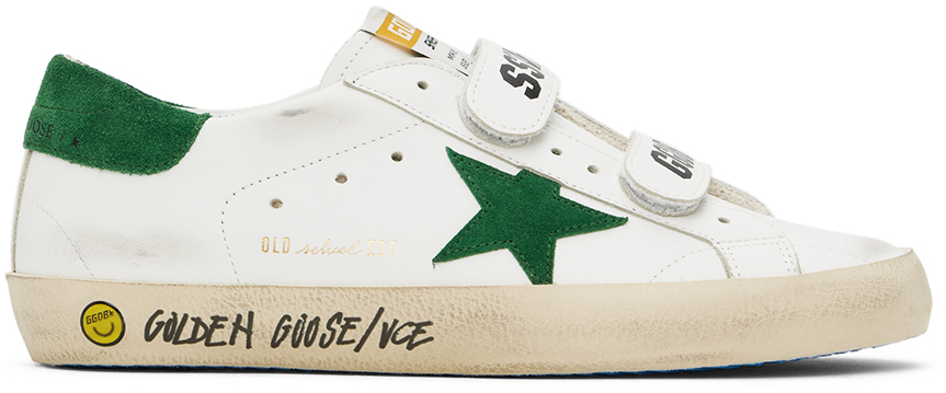 Shop Golden Goose Kids White Old School Junior Sneakers In White/green