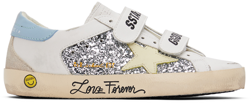 Shop Golden Goose Kids White & Silver Bio-based Old School Sneakers In Silver/white/light Y