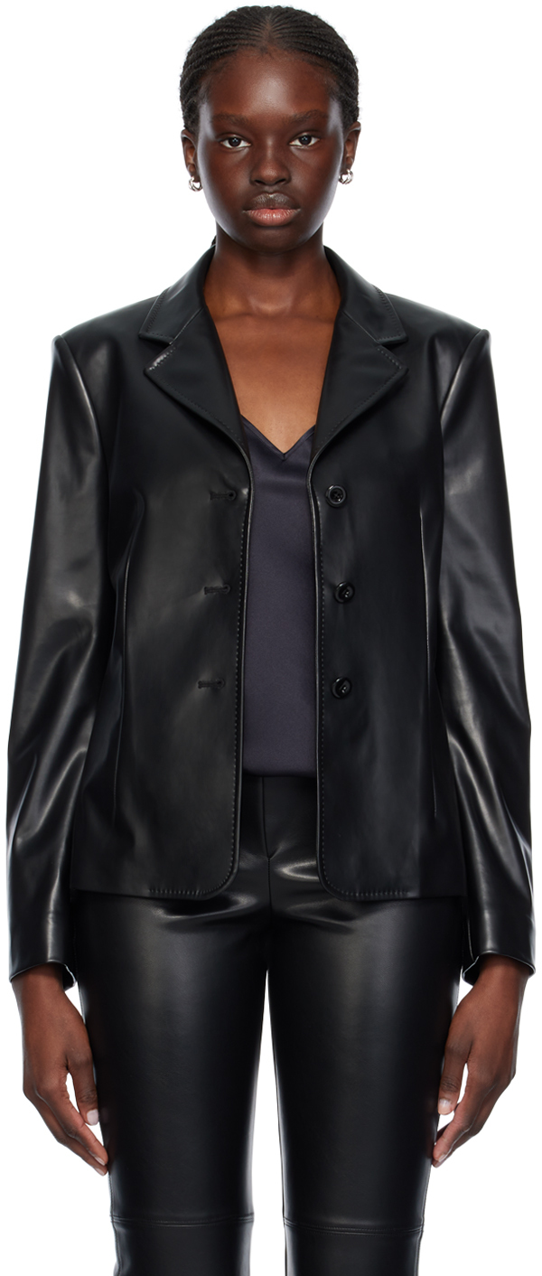 Shop Max Mara Black Lollo Faux-leather Blazer In 3 Black