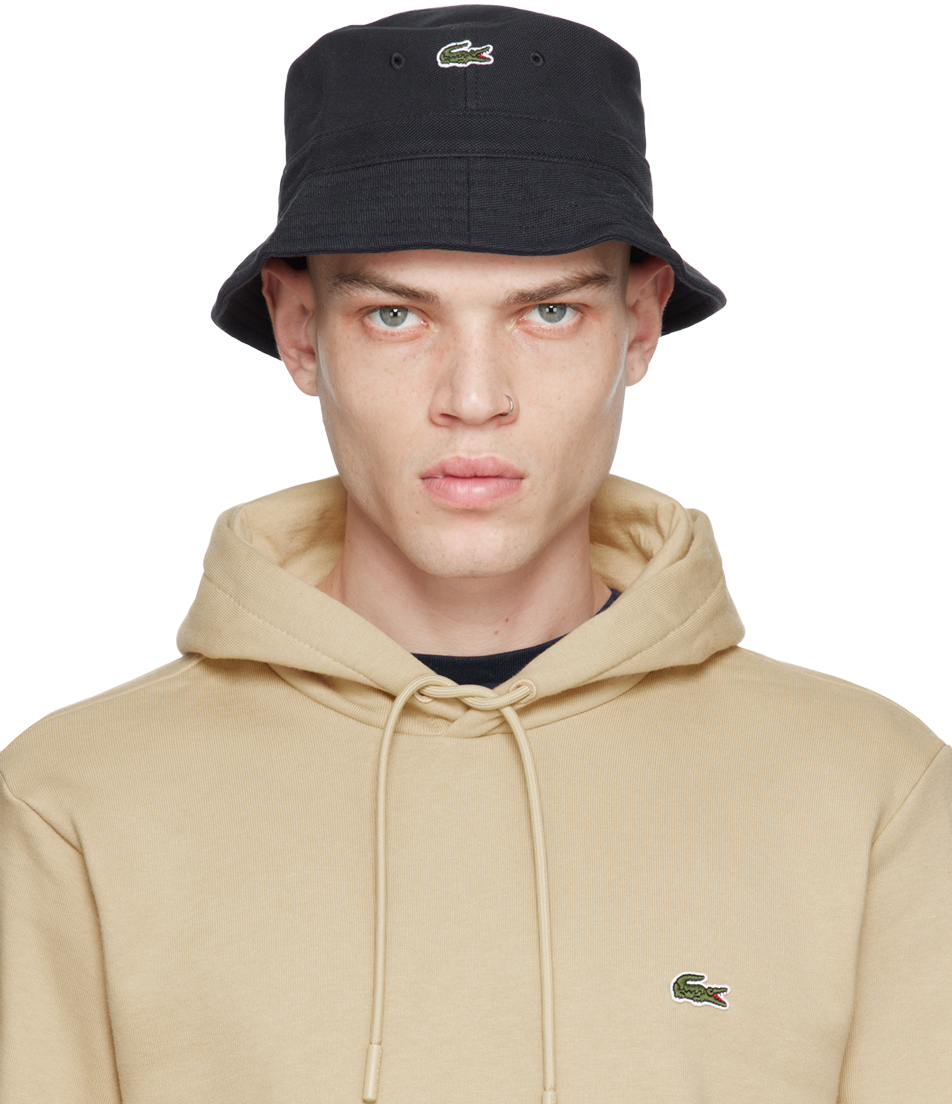 Shop Lacoste Navy Unisex Organic Cotton Bucket Hat In Hde Abyss
