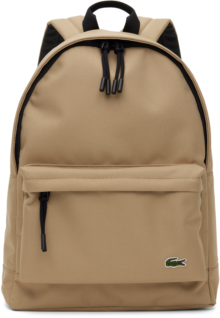 Lacoste Beige Computer Compartment Backpack In Animal Print