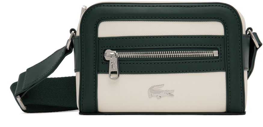 Lacoste White & Green Small Nilly Piqué Bag In Farine Sinople