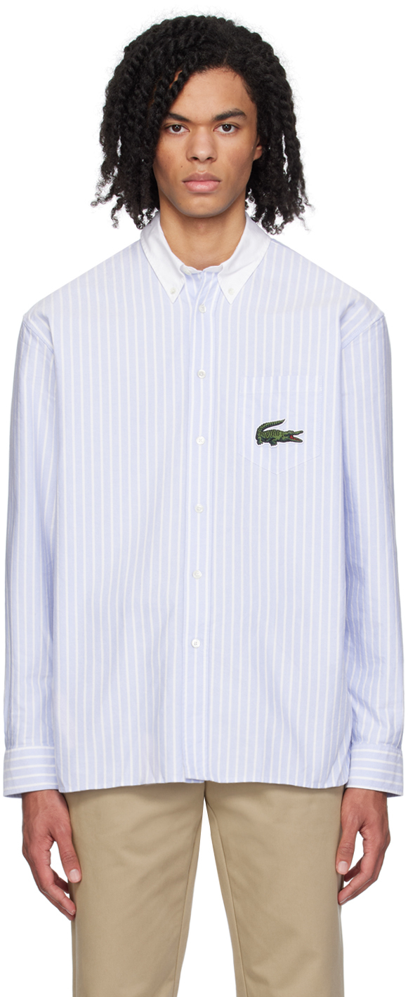 Shop Lacoste Blue & White Maxi Croc Shirt In Overviewwhite