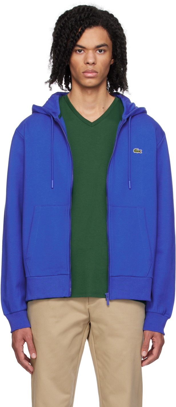 Lacoste Men's Fleece Zip-up Hoodie - 3xl - 8 In Blue