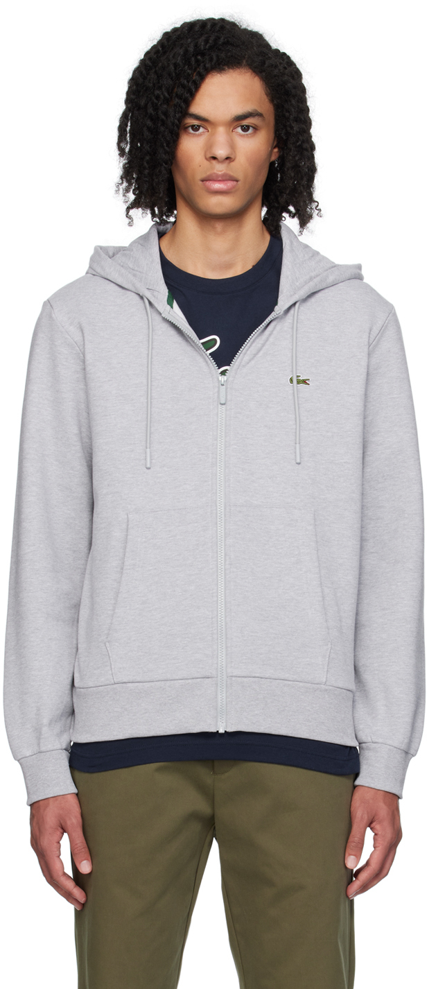 Lacoste Gray Zip-up Hoodie In Silver Chine