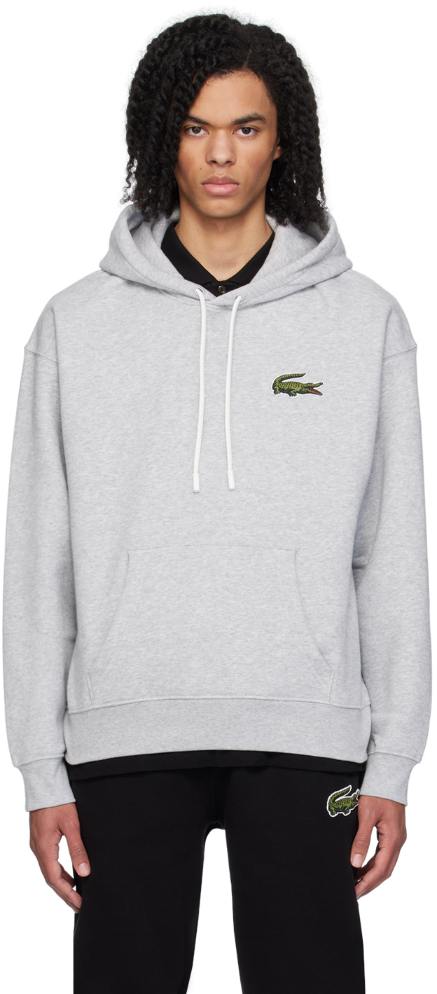 Lacoste Gray Loose Fit Hoodie In Silver Chine