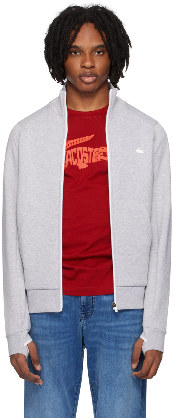 Shop Lacoste Gray Zip-up Track Jacket In Silver Chine