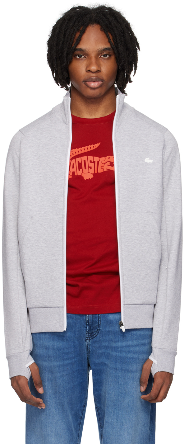 Lacoste Gray Zip-up Track Jacket In Metallic