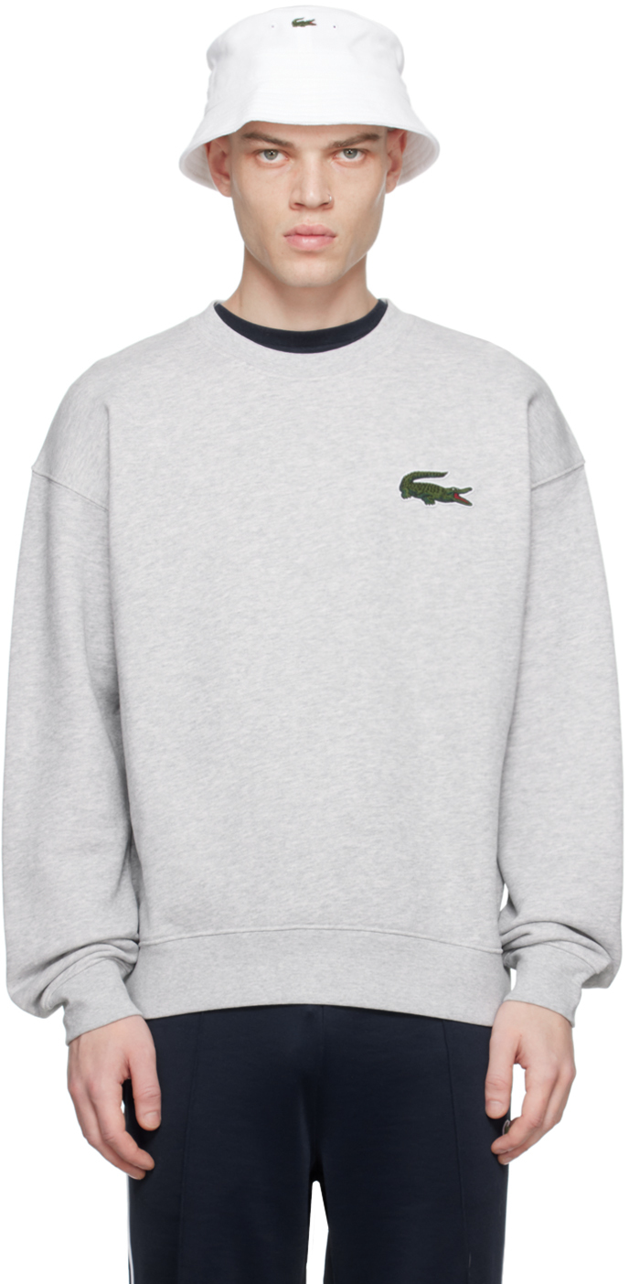 Lacoste Grey Crocodile Badge Sweatshirt In Silver Chine