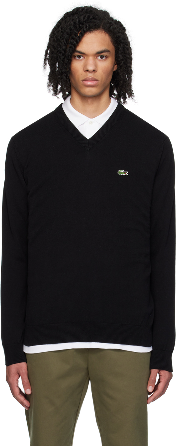 Lacoste Black V-neck Sweater In 031 Black