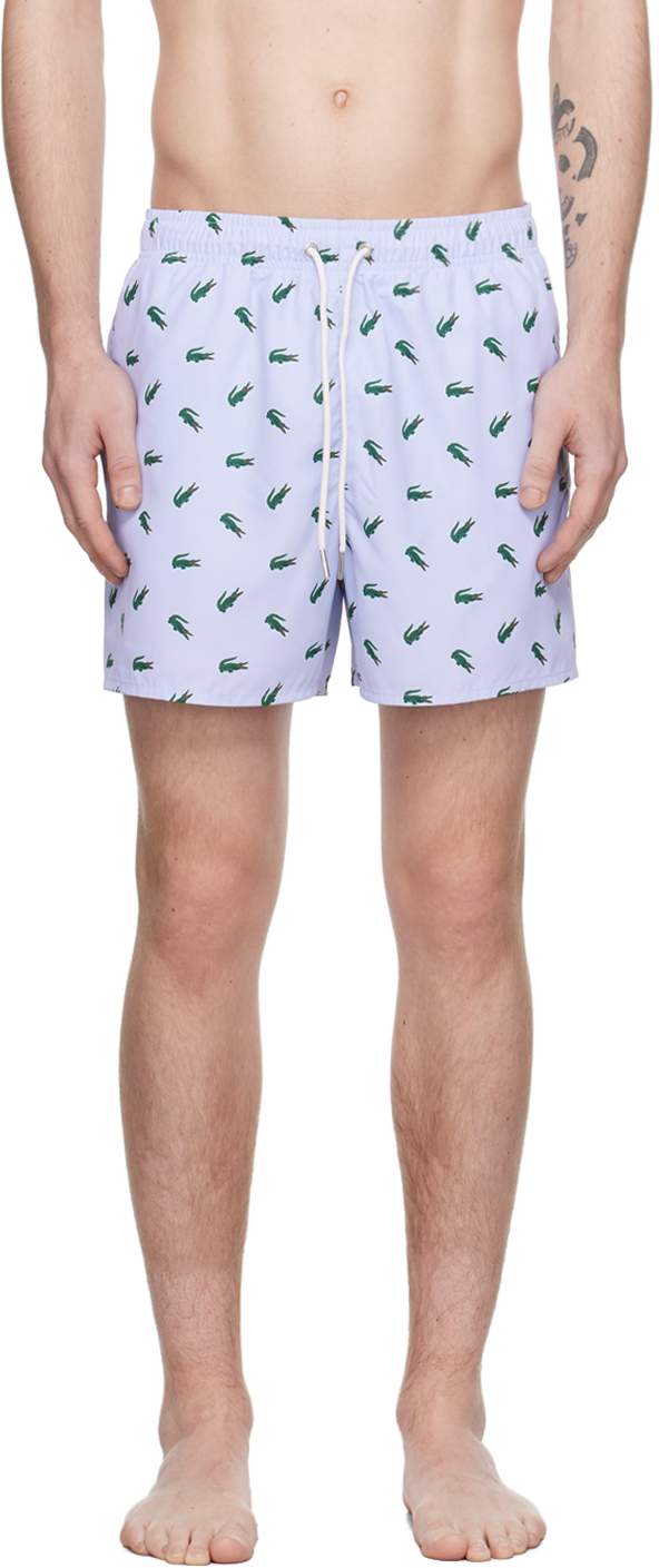 Shop Lacoste Blue Crocodile Swim Shorts In Peon/mix