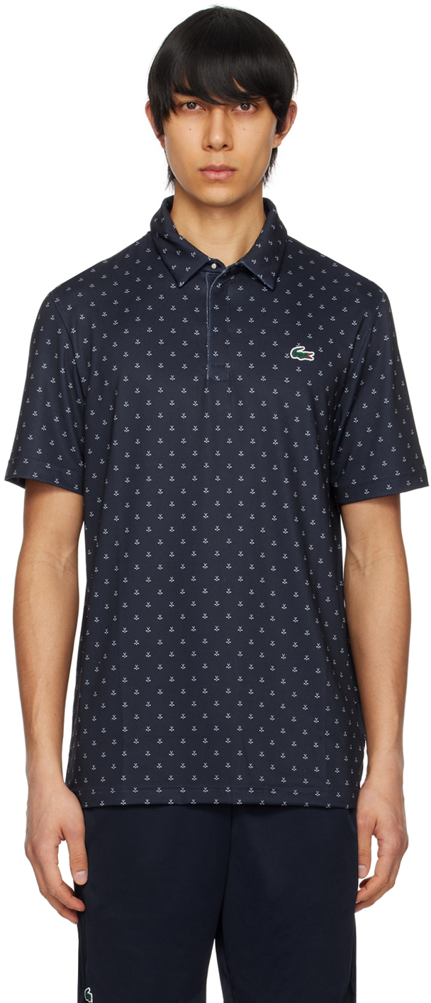 Shop Lacoste Navy Golf Printed Polo In Navy Blue/white