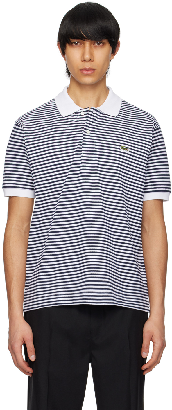 Shop Lacoste White & Navy Striped Polo In White/navy Blue