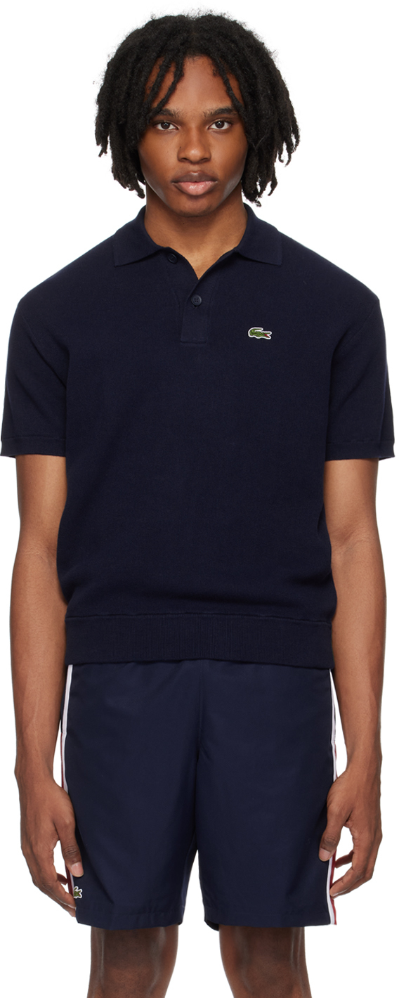 Shop Lacoste ネイビー リラックスフィット ニットポロシャツ In Navy Blue