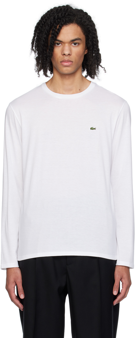 Lacoste White Crewneck Long Sleeve T-shirt In 001 White