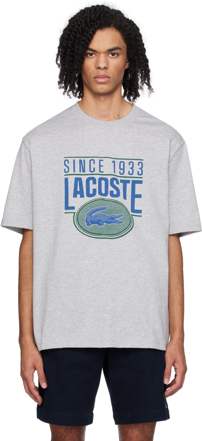 Lacoste Grey Graphic T-shirt In Silver Chine