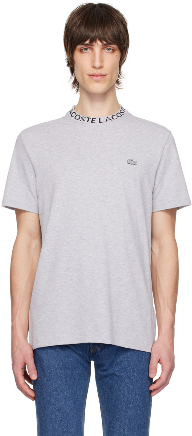 Shop Lacoste Gray Patch T-shirt In Silver Chine