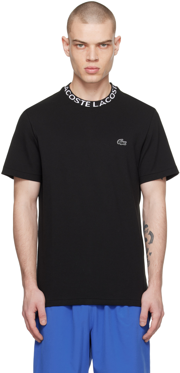 Lacoste Jacquard Neck Piqué T-shirt - L - 5 In Black