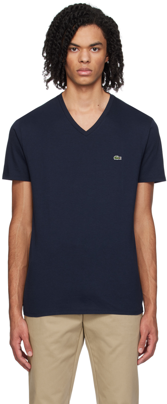 Lacoste Navy V-neck T-shirt In Navy Blue