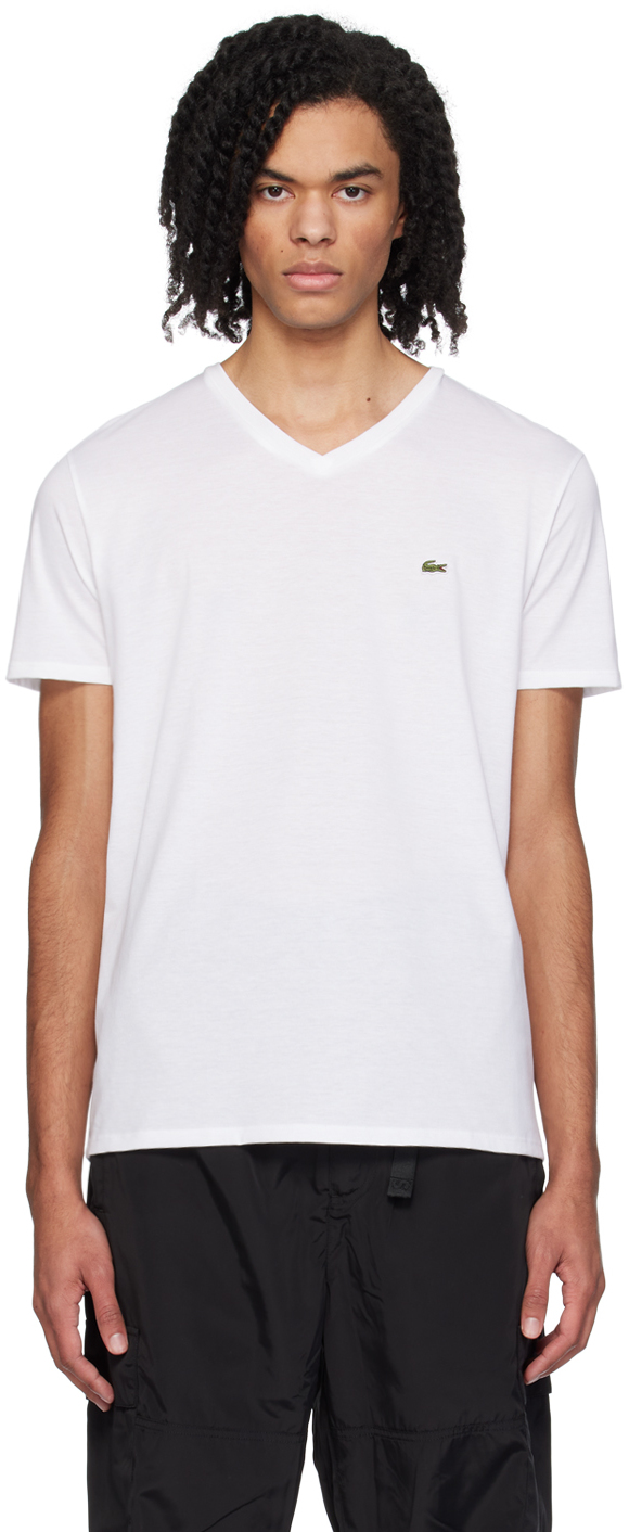 Shop Lacoste White V-neck T-shirt