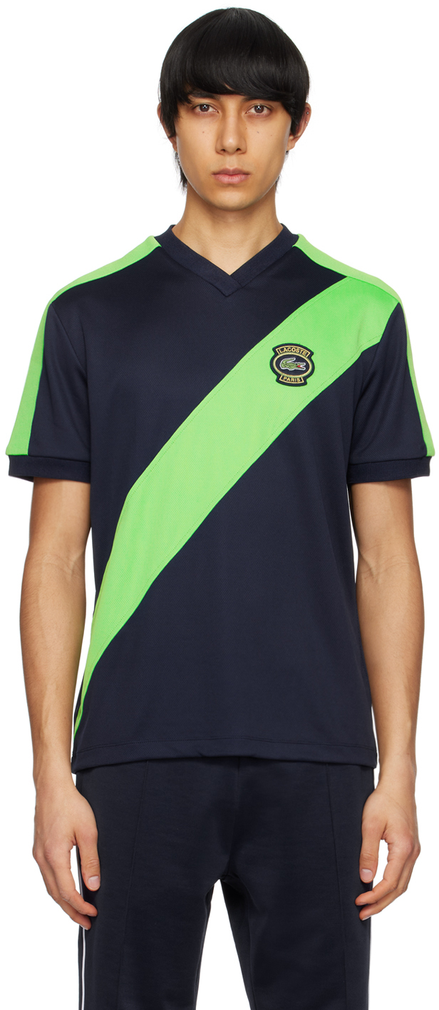 Lacoste Navy & Green Heritage T-shirt In Navy Blue/sorrel
