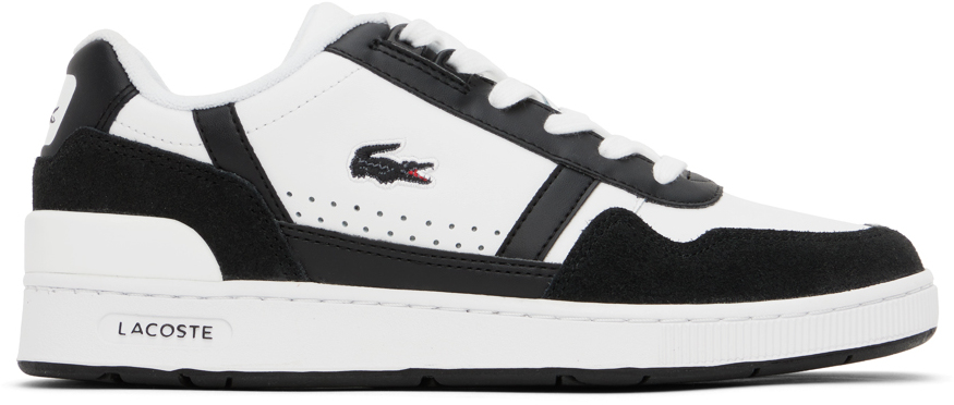 Shop Lacoste White & Black T-clip Leather Sneakers In S Wht/blk