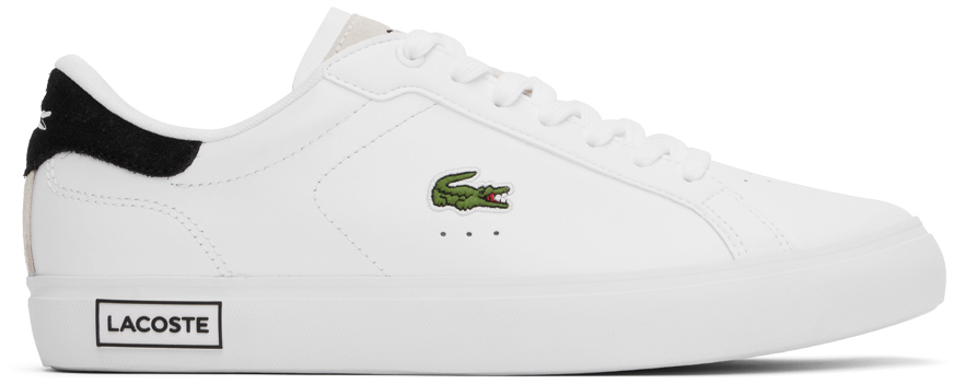 Lacoste White & Black Powercourt Leather Trainers In 147 Wht/blk