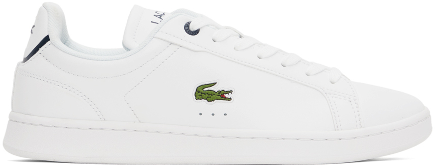 Shop Lacoste White Carnaby Pro Leather Sneakers In 42 Wht/nvy