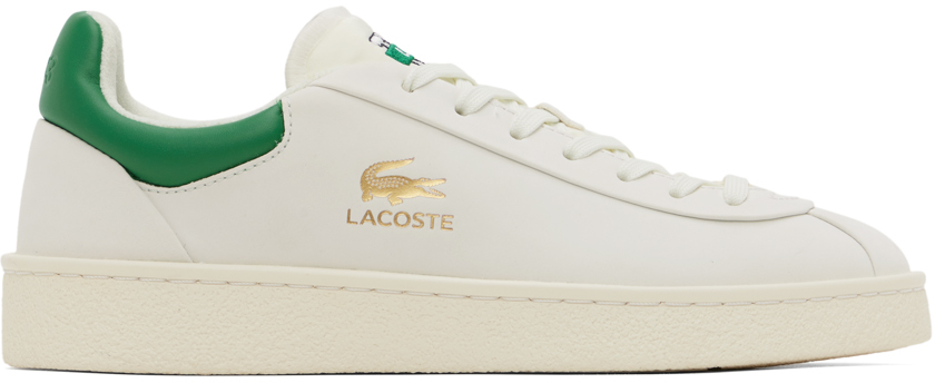 Shop Lacoste White & Green Baseshot Premium Sneakers In 82 Wht/grn