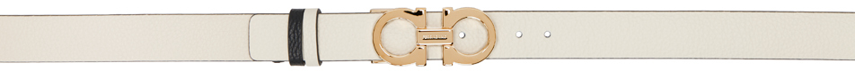 Beige & Black Adjustable Gancini Reversible Belt