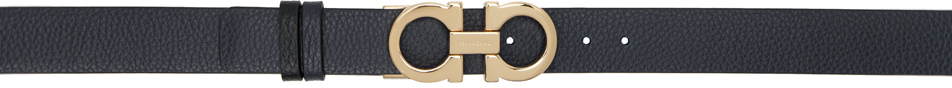 Shop Ferragamo Navy & Black Gancini Reversible Belt In 514 Mirto Nero