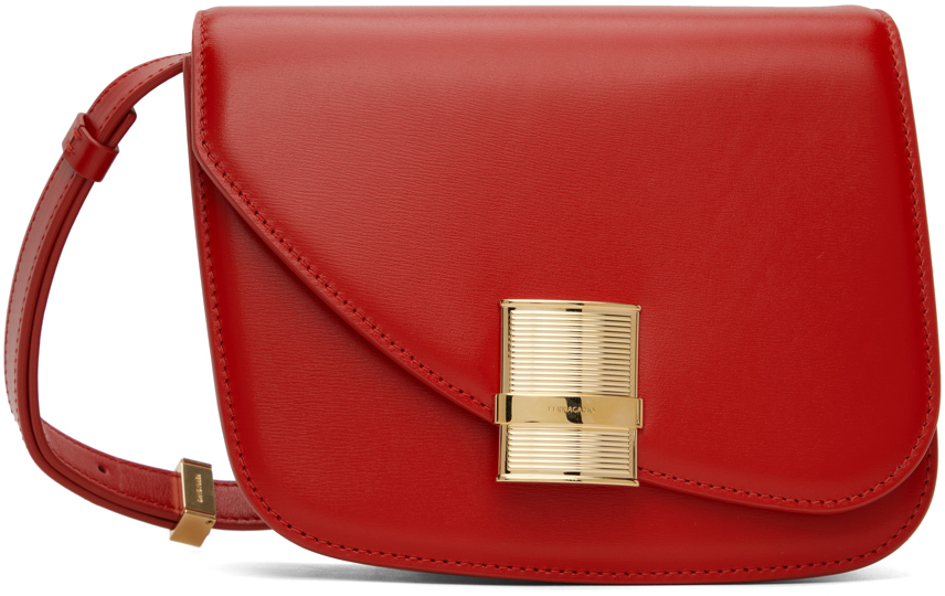 Ferragamo Small Asymmetric Leather Crossbody Bag In 002 Flame Red || Fla