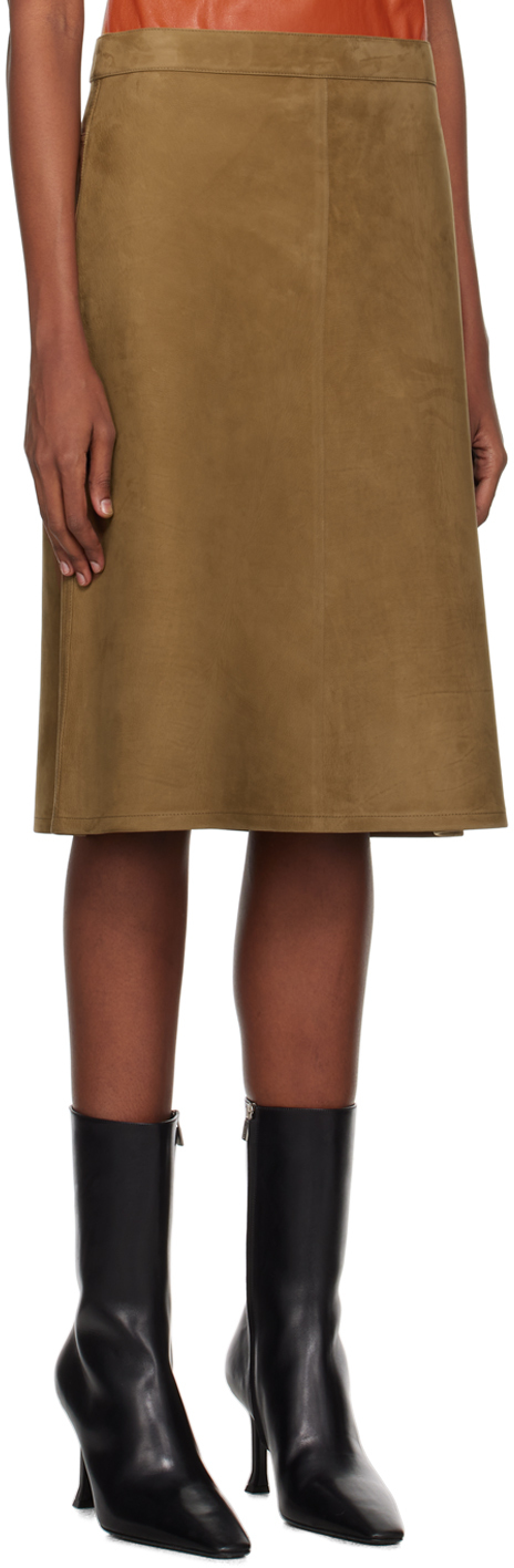 Ferragamo Brown A-line Midi Skirt In 001 Tobacco