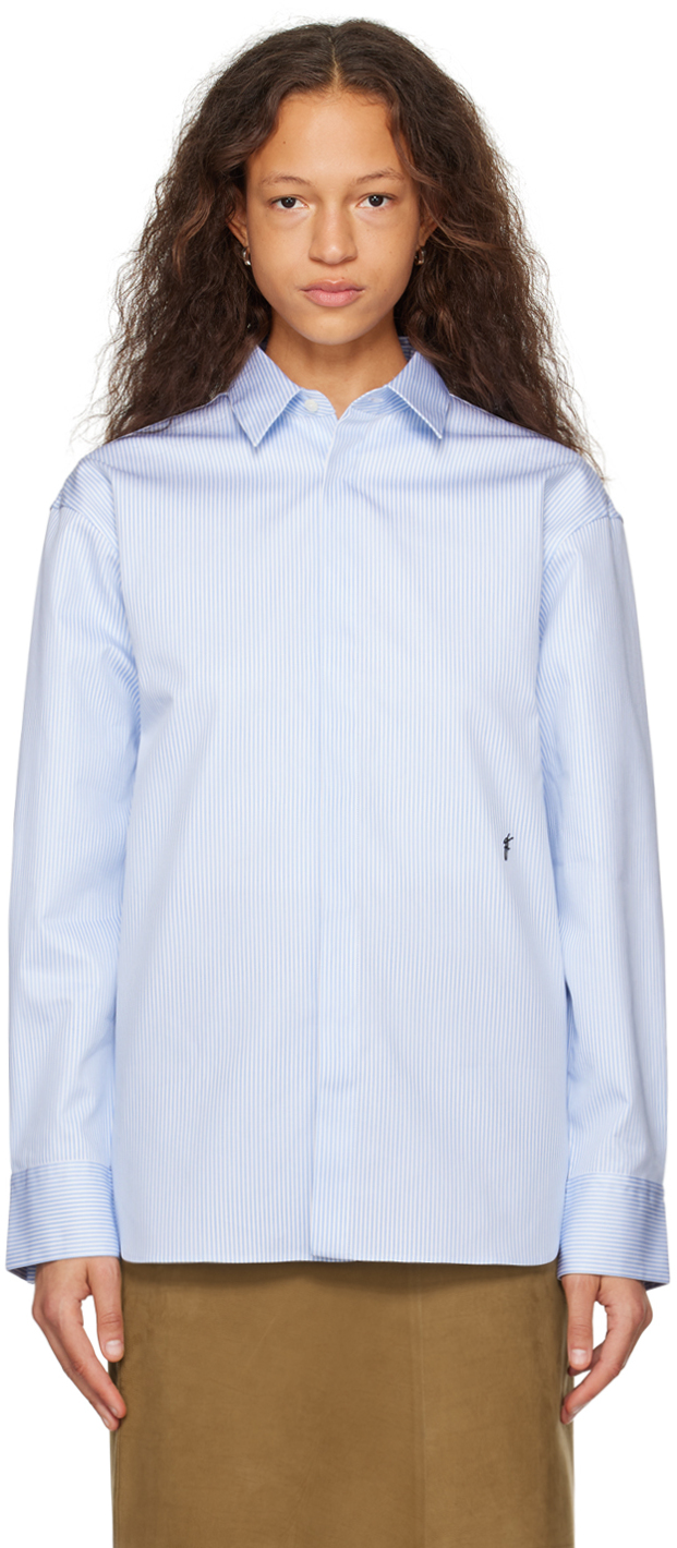 Ferragamo White & Blue Striped Shirt In 007 4973/318 Light B