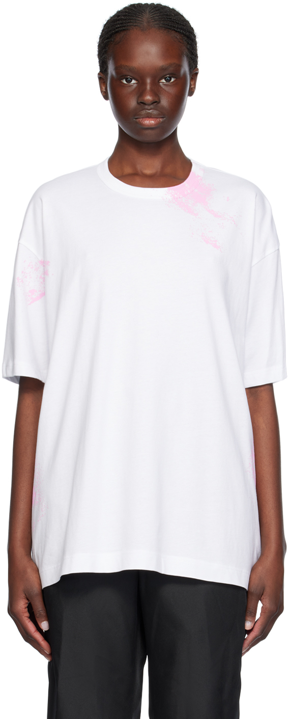 Shop Comme Des Garçons Shirt White Paint Splatter T-shirt In 2 White
