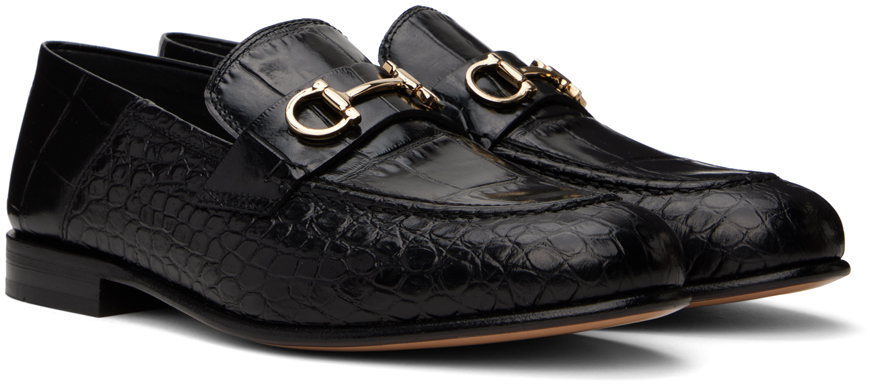 Ferragamo Black Ottone Loafers In 010 Nero