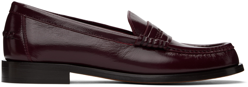 FERRAGAMO BURGUNDY EMBOSSED LOAFERS 