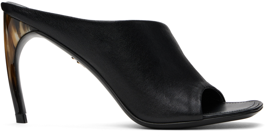 Shop Ferragamo Black Curved Heeled Sandals In 001 Nero || Nero