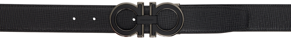 Shop Ferragamo Black Gancini Reversible Belt In Nero Midnight