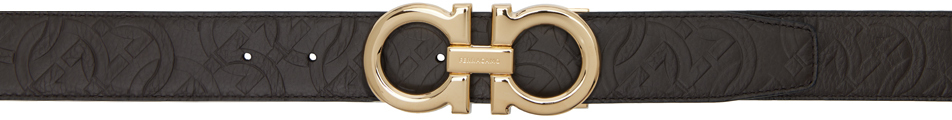 Shop Ferragamo Brown & Black Reversible Gancini Belt In Testa Di Moro Nero