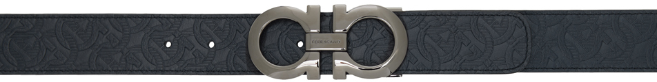 Shop Ferragamo Navy & Black Gancini Reversible Belt In Navy 5011 Nero