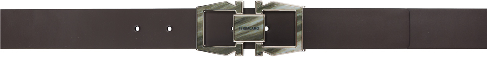 Ferragamo Brown Gancini Adjustable Reversible Belt In T.moro || Nero