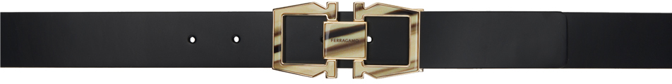 Ferragamo Black Gancini Adjustable Reversible Belt In Nero || T.moro