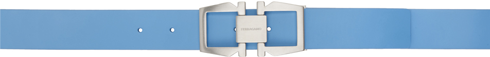Ferragamo Blue Gancini Adjustable Reversible Belt In Azur || Cement