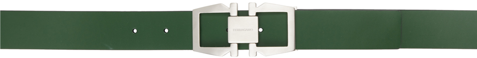 Ferragamo Green Gancini Adjustable Reversible Belt In Forest Green || Nero