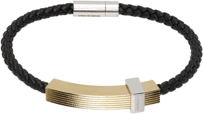 Ferragamo Black Braided Band Bracelet In Nero/oro 17