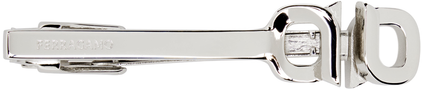 Ferragamo Silver Double Gancini Tie Bar In Metallic
