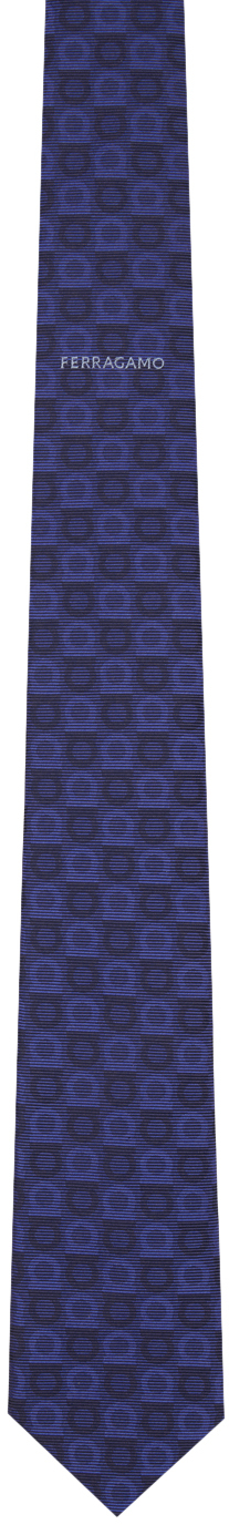 Ferragamo Gancini Silk Jacquard Tie In Blue